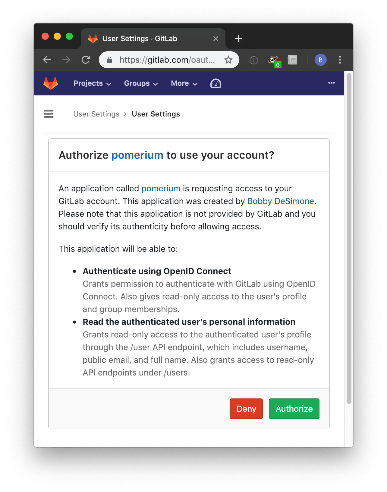 gitlab access authorization screen